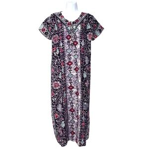 Cotton Batik Print Nightgown Quarter Zip Robe Masha Sleepwear Womens OS‎ Floral